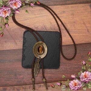 Fake Brown Leather Boho Cowboy hat Necklace